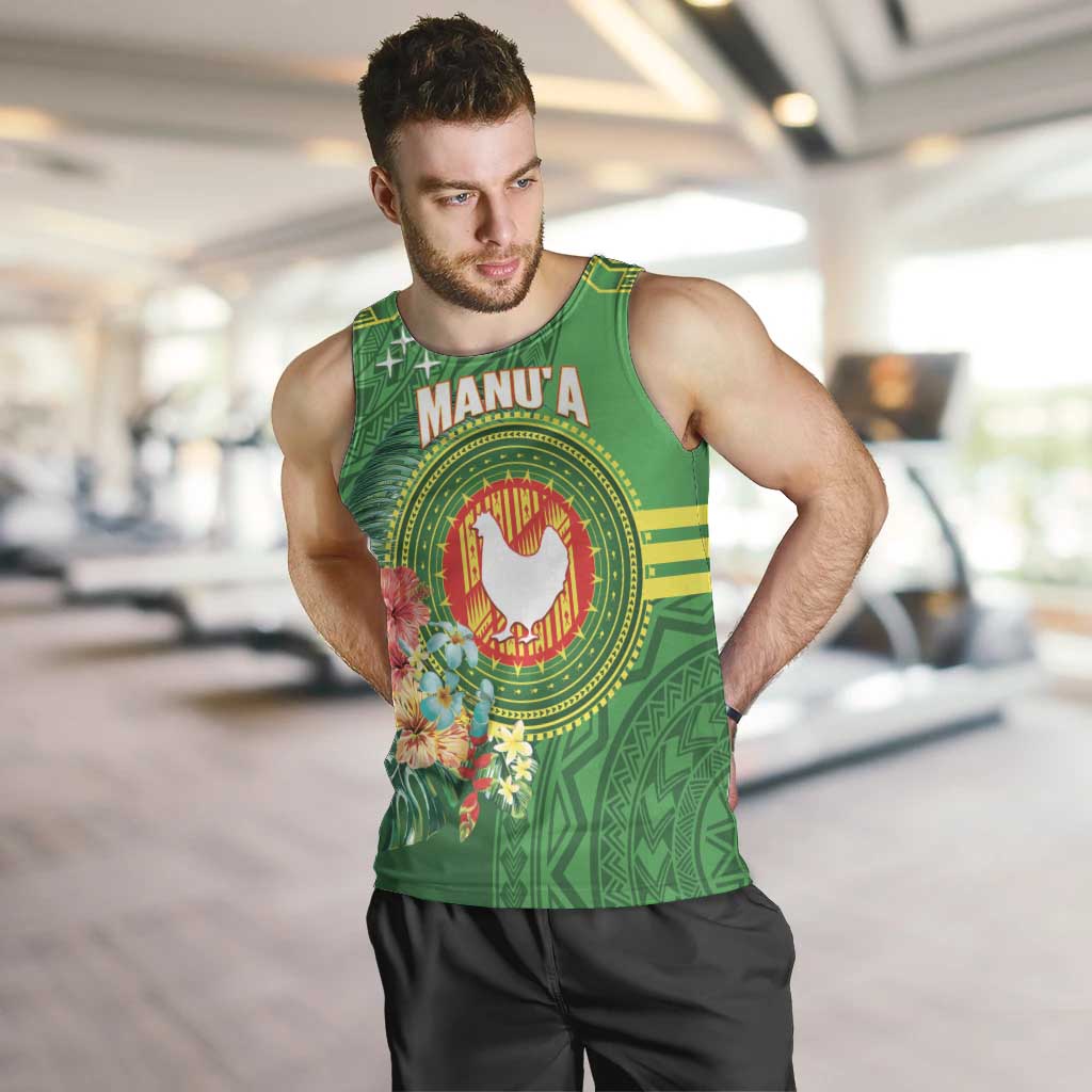 Personalized Manu'a Cession Day Men Tank Top Tropical Flowers With Polynesian Pattern