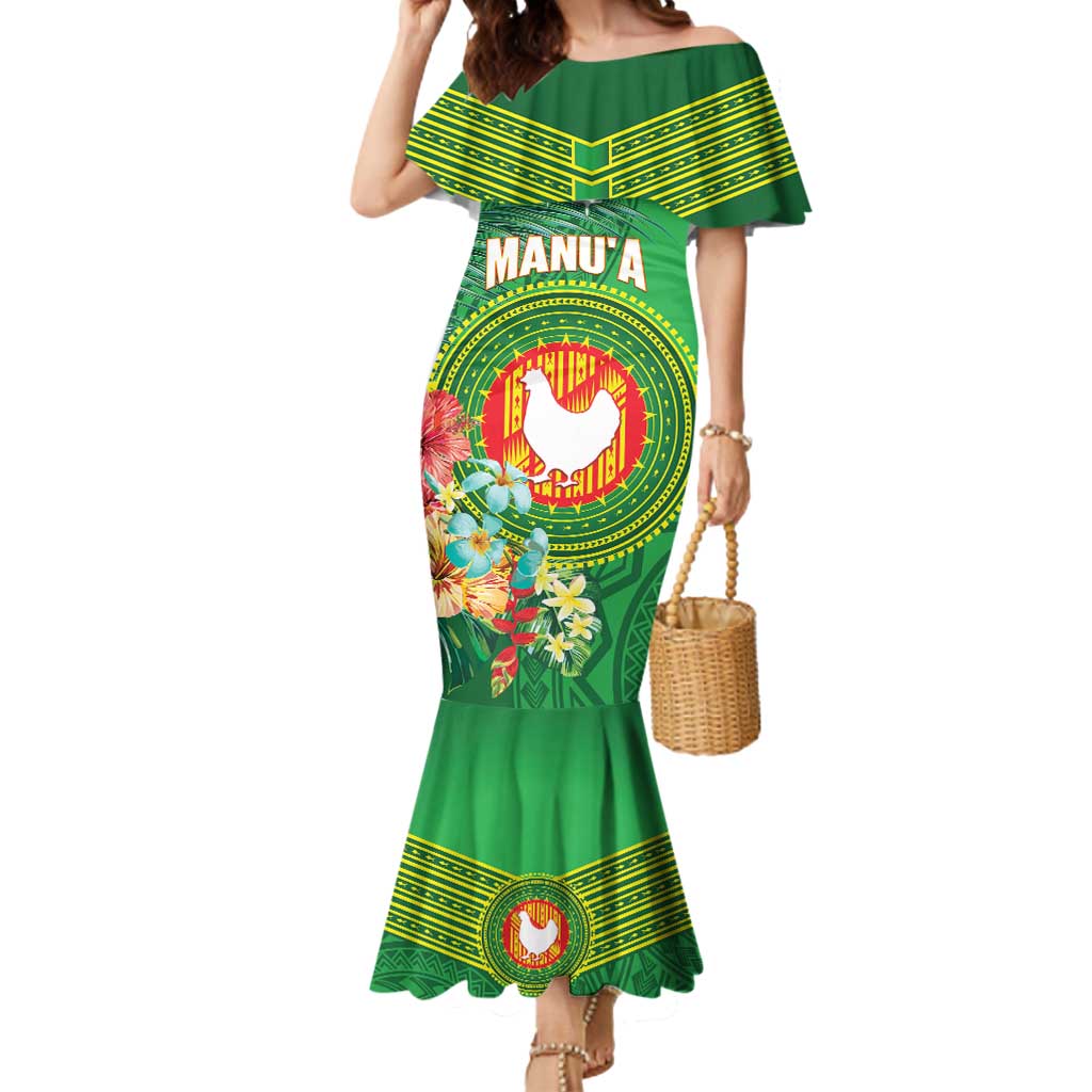 Personalized Manu'a Cession Day Mermaid Dress Tropical Flowers With Polynesian Pattern