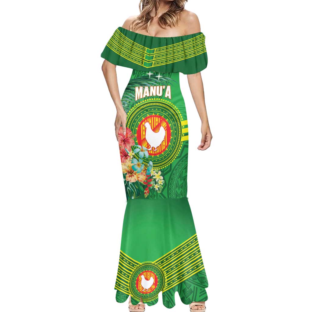 Personalized Manu'a Cession Day Mermaid Dress Tropical Flowers With Polynesian Pattern
