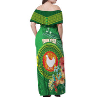 Personalized Manu'a Cession Day Off Shoulder Maxi Dress Tropical Flowers With Polynesian Pattern