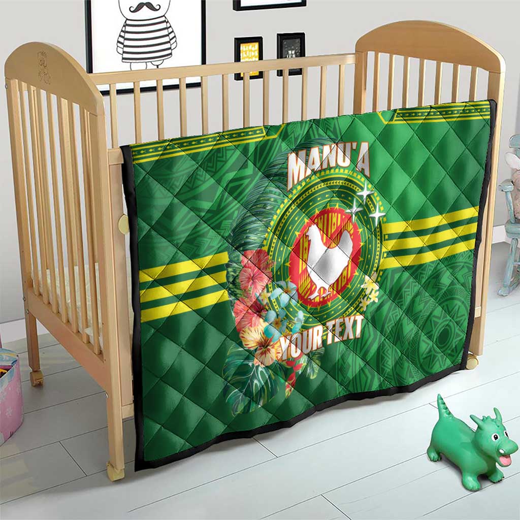 Personalized Manu'a Cession Day Quilt Tropical Flowers With Polynesian Pattern