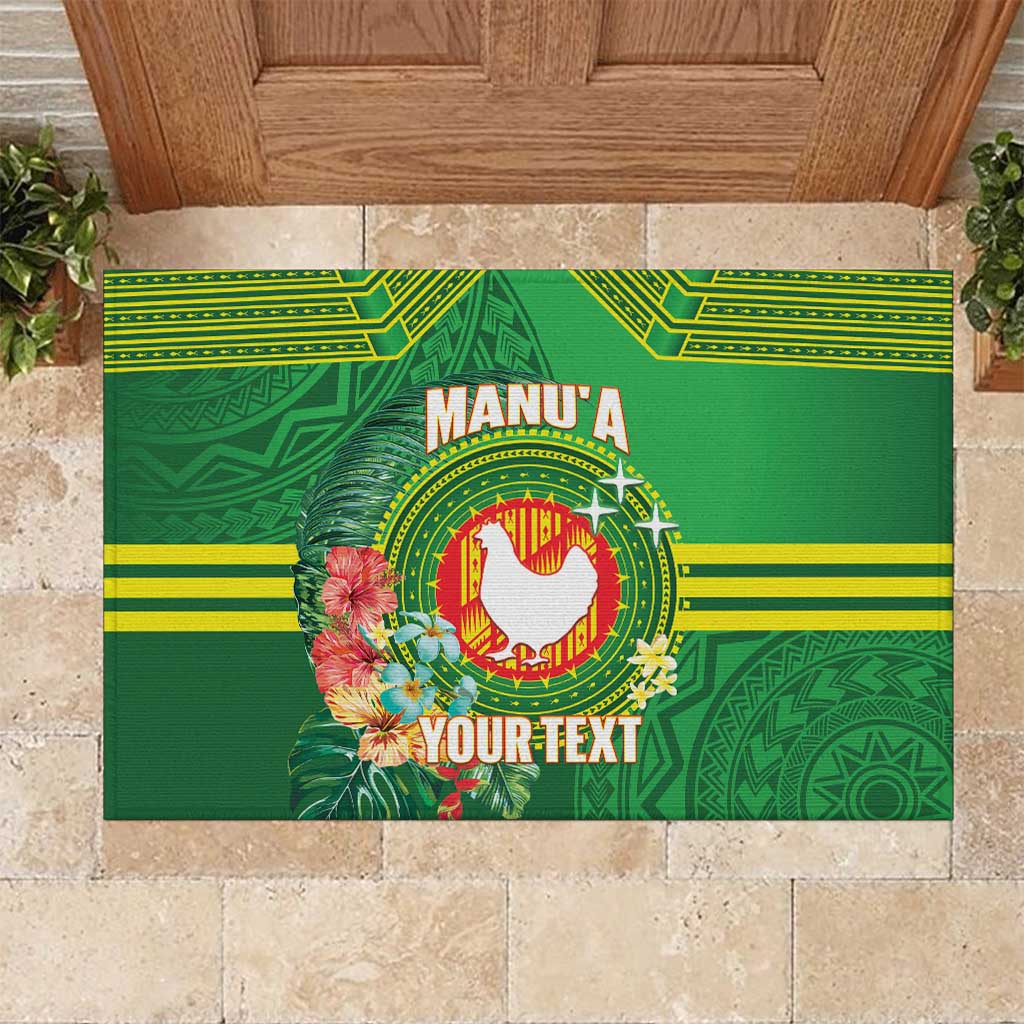Personalized Manu'a Cession Day Rubber Doormat Tropical Flowers With Polynesian Pattern LT14 Green - Polynesian Pride