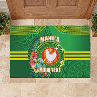 Personalized Manu'a Cession Day Rubber Doormat Tropical Flowers With Polynesian Pattern LT14 Green - Polynesian Pride