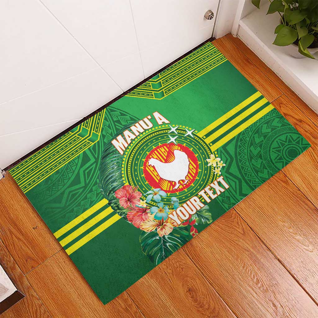 Personalized Manu'a Cession Day Rubber Doormat Tropical Flowers With Polynesian Pattern LT14 - Polynesian Pride