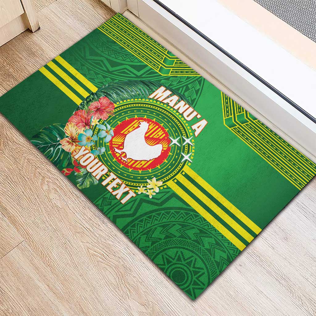 Personalized Manu'a Cession Day Rubber Doormat Tropical Flowers With Polynesian Pattern LT14 - Polynesian Pride