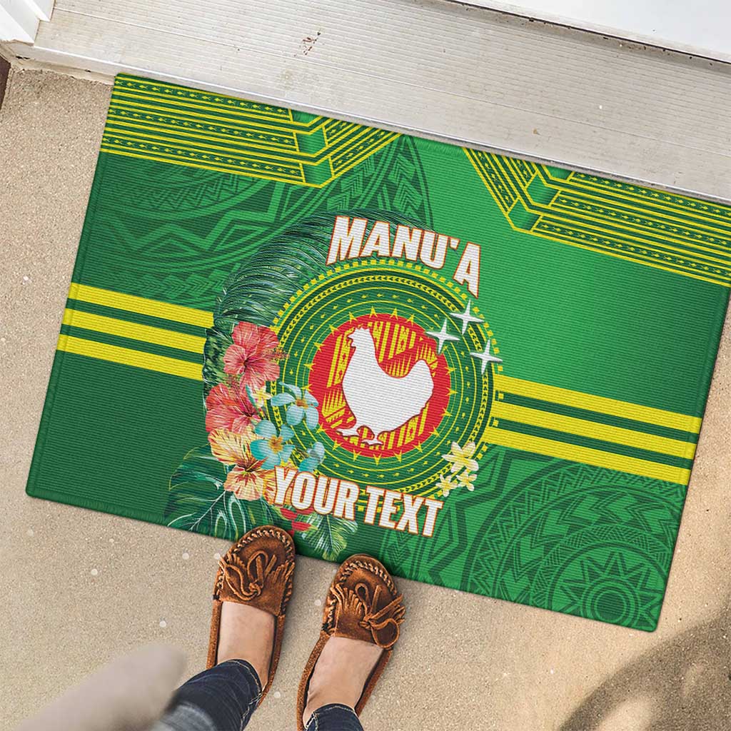 Personalized Manu'a Cession Day Rubber Doormat Tropical Flowers With Polynesian Pattern LT14 - Polynesian Pride