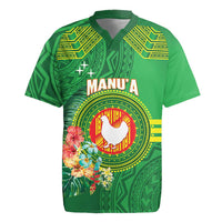 Personalized Manu'a Cession Day Rugby Jersey Tropical Flowers With Polynesian Pattern LT14 Green - Polynesian Pride