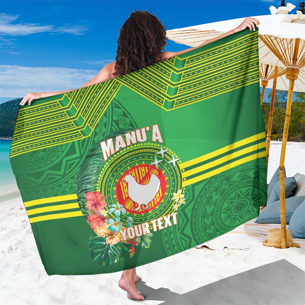 Personalized Manu'a Cession Day Sarong Tropical Flowers With Polynesian Pattern LT14 One Size 44 x 66 inches Green - Polynesian Pride