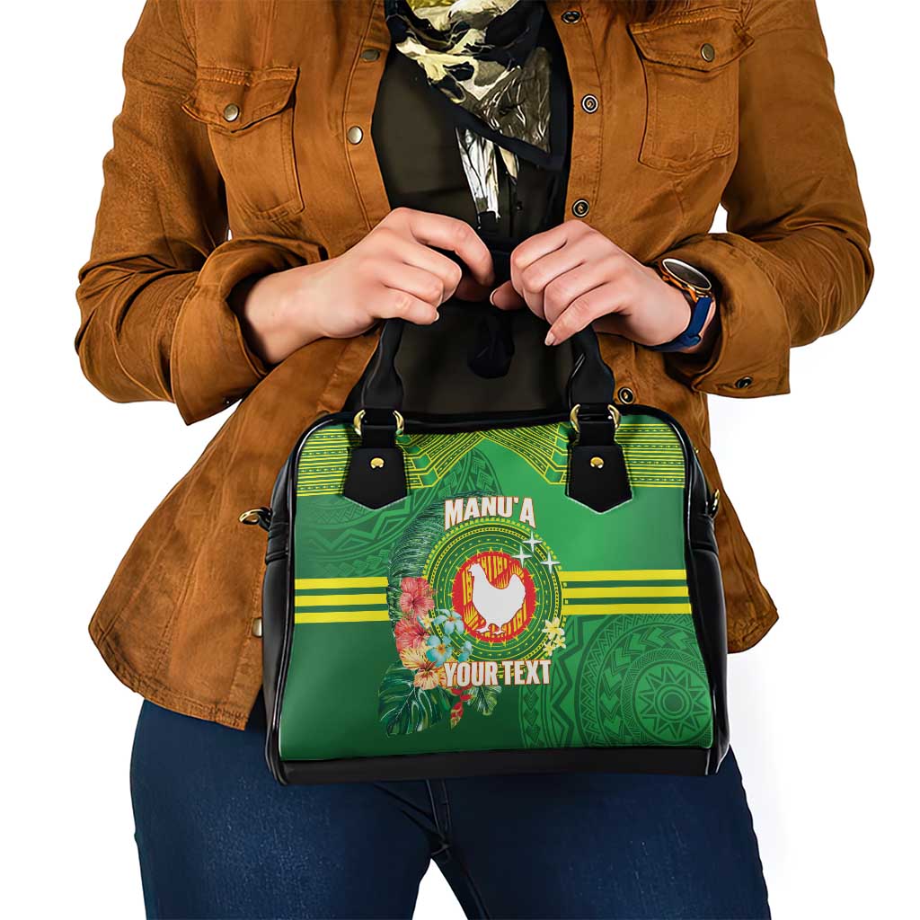 Personalized Manu'a Cession Day Shoulder Handbag Tropical Flowers With Polynesian Pattern