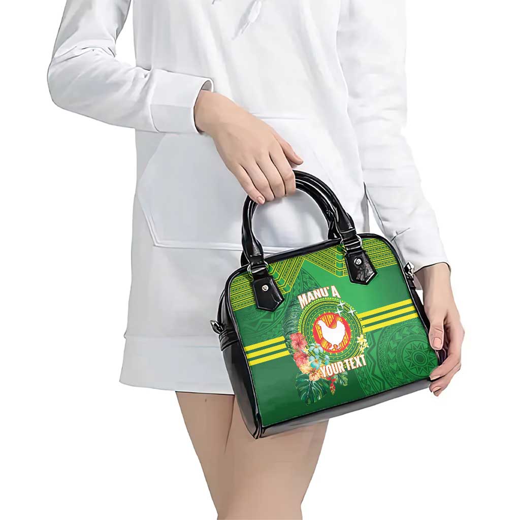 Personalized Manu'a Cession Day Shoulder Handbag Tropical Flowers With Polynesian Pattern