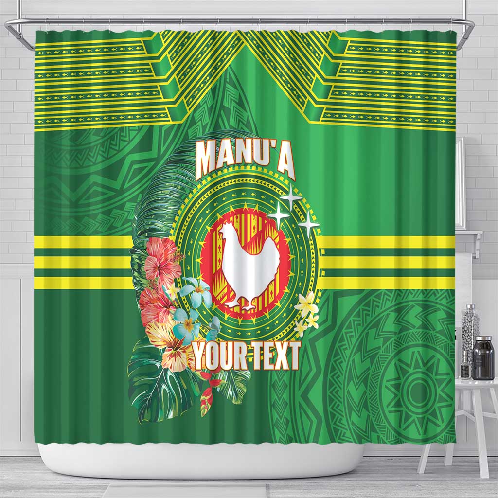 Personalized Manu'a Cession Day Shower Curtain Tropical Flowers With Polynesian Pattern