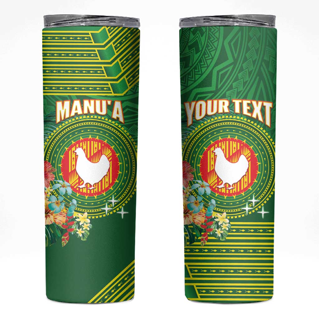 Personalized Manu'a Cession Day Skinny Tumbler Tropical Flowers With Polynesian Pattern LT14 Green - Polynesian Pride