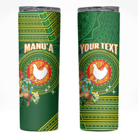 Personalized Manu'a Cession Day Skinny Tumbler Tropical Flowers With Polynesian Pattern LT14 Green - Polynesian Pride