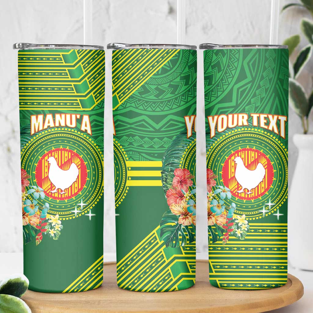 Personalized Manu'a Cession Day Skinny Tumbler Tropical Flowers With Polynesian Pattern LT14 - Polynesian Pride