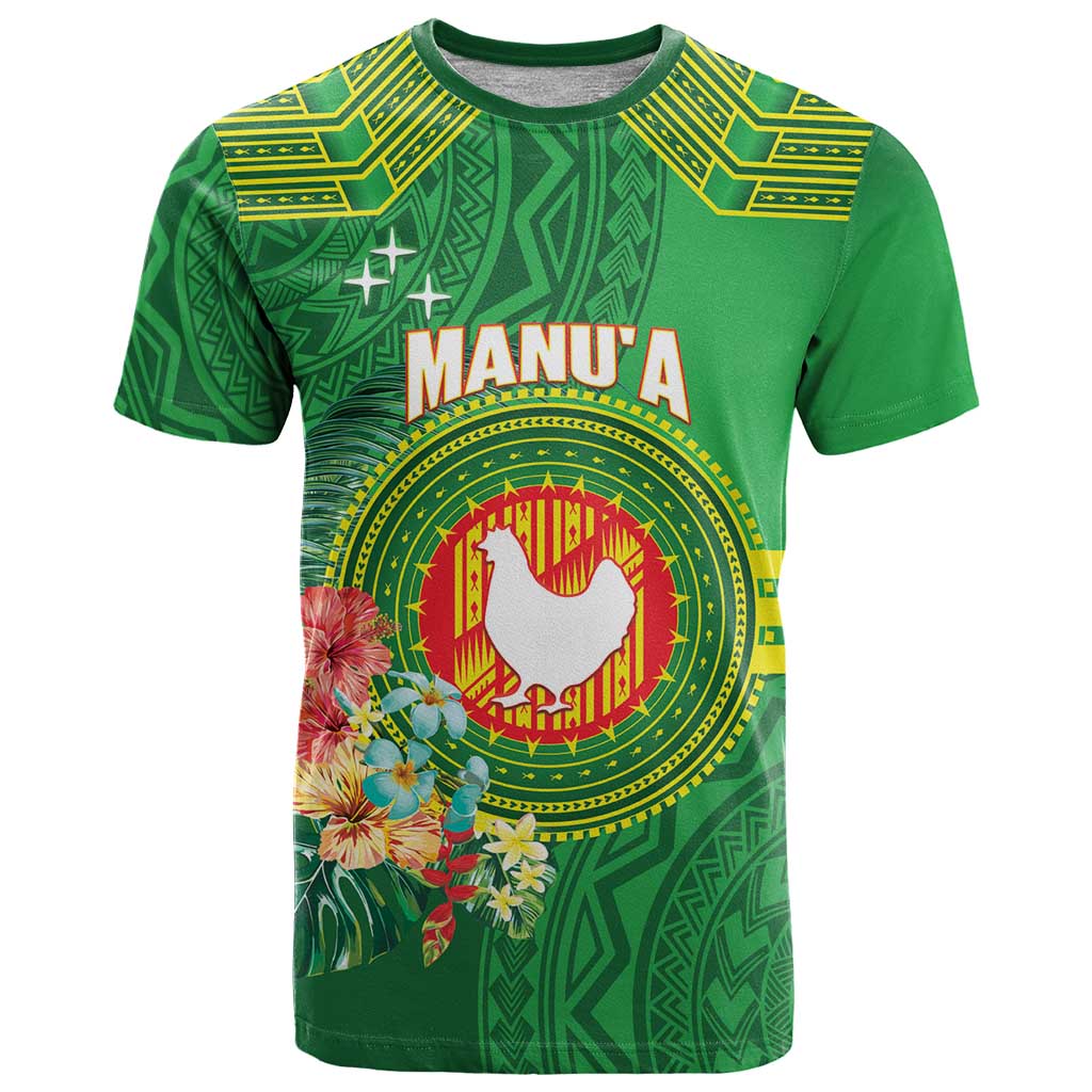 Personalized Manu'a Cession Day T Shirt Tropical Flowers With Polynesian Pattern LT14 Green - Polynesian Pride