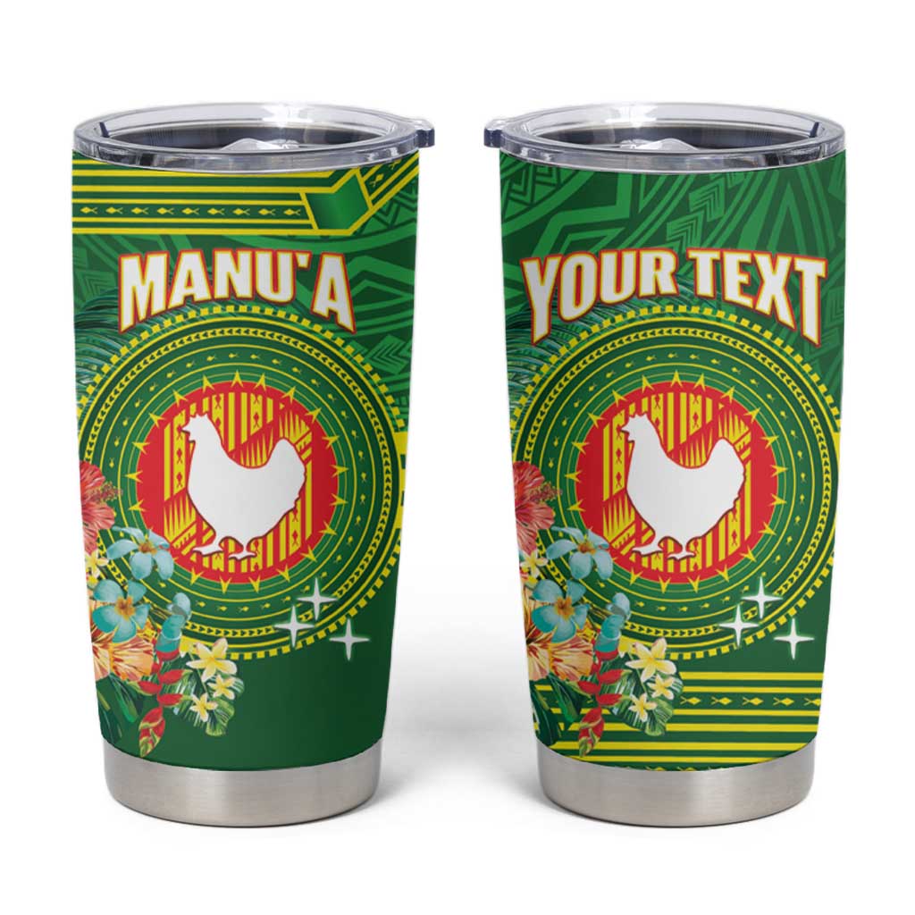Personalized Manu'a Cession Day Tumbler Cup Tropical Flowers With Polynesian Pattern LT14 Green - Polynesian Pride