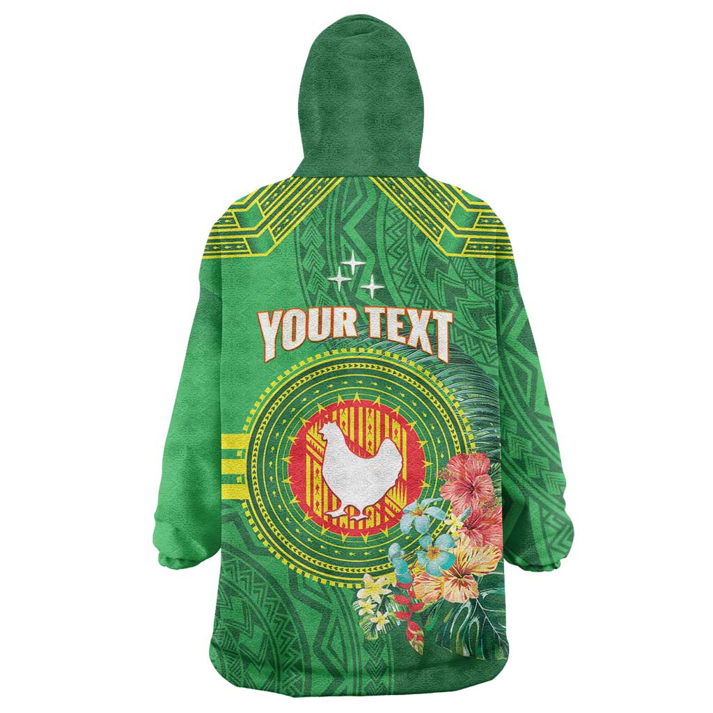 Personalized Manu'a Cession Day Wearable Blanket Hoodie Tropical Flowers With Polynesian Pattern
