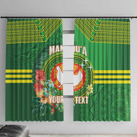 Personalized Manu'a Cession Day Window Curtain Tropical Flowers With Polynesian Pattern LT14 With Hooks Green - Polynesian Pride