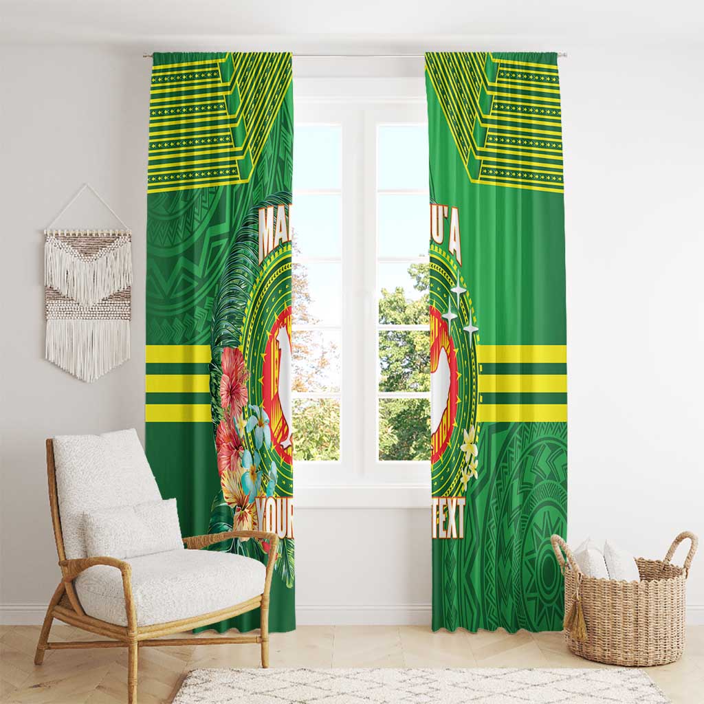 Personalized Manu'a Cession Day Window Curtain Tropical Flowers With Polynesian Pattern LT14 - Polynesian Pride