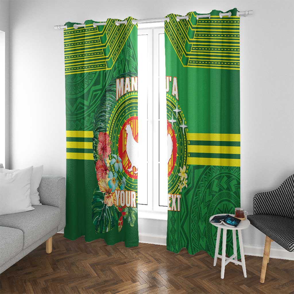 Personalized Manu'a Cession Day Window Curtain Tropical Flowers With Polynesian Pattern LT14 With Grommets Green - Polynesian Pride