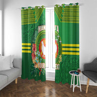 Personalized Manu'a Cession Day Window Curtain Tropical Flowers With Polynesian Pattern LT14 With Grommets Green - Polynesian Pride