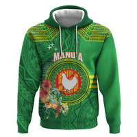 Personalized Manu'a Cession Day Zip Hoodie Tropical Flowers With Polynesian Pattern