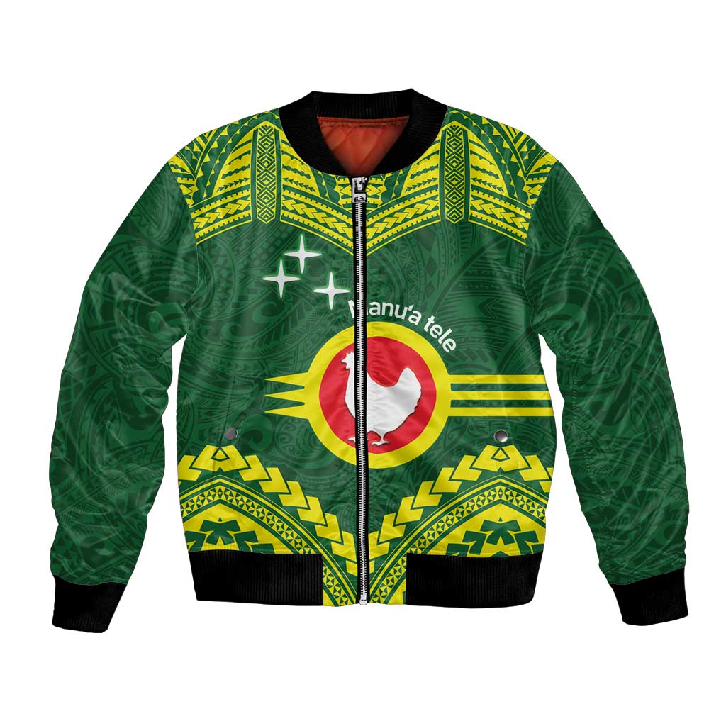 Manu'a Flag Day Bomber Jacket Polynesian Pattern National Color Proud LT14 Unisex Green - Polynesian Pride