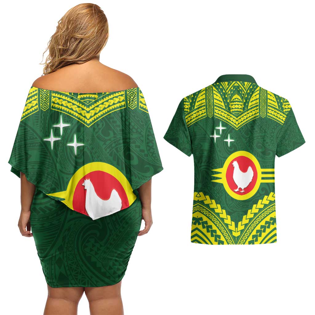Manu'a Flag Day Couples Matching Off Shoulder Short Dress and Hawaiian Shirt Polynesian Pattern National Color Proud