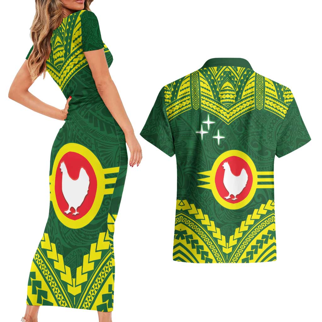Manu'a Flag Day Couples Matching Short Sleeve Bodycon Dress and Hawaiian Shirt Polynesian Pattern National Color Proud