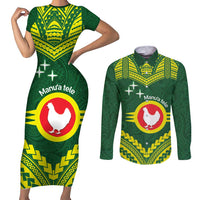 Manu'a Flag Day Couples Matching Short Sleeve Bodycon Dress and Long Sleeve Button Shirt Polynesian Pattern National Color Proud LT14 Green - Polynesian Pride
