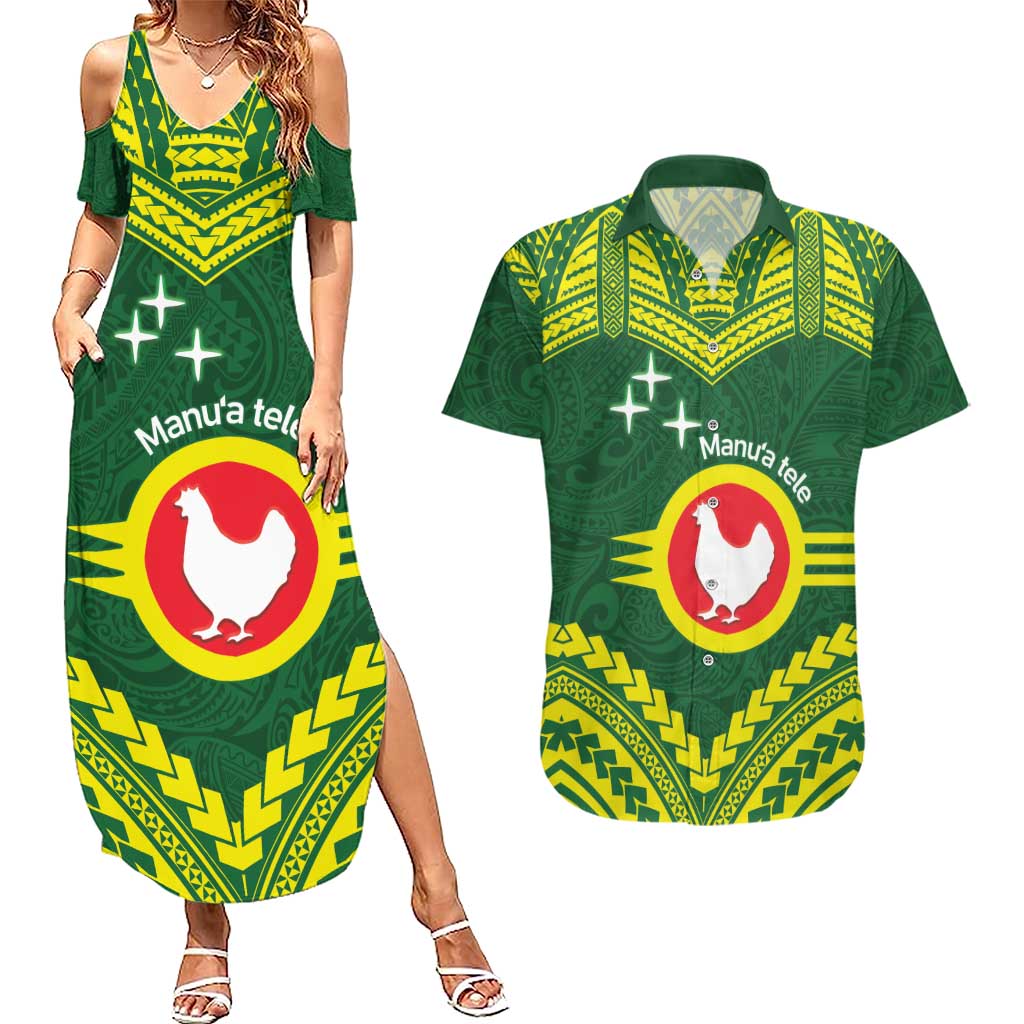Manu'a Flag Day Couples Matching Summer Maxi Dress and Hawaiian Shirt Polynesian Pattern National Color Proud