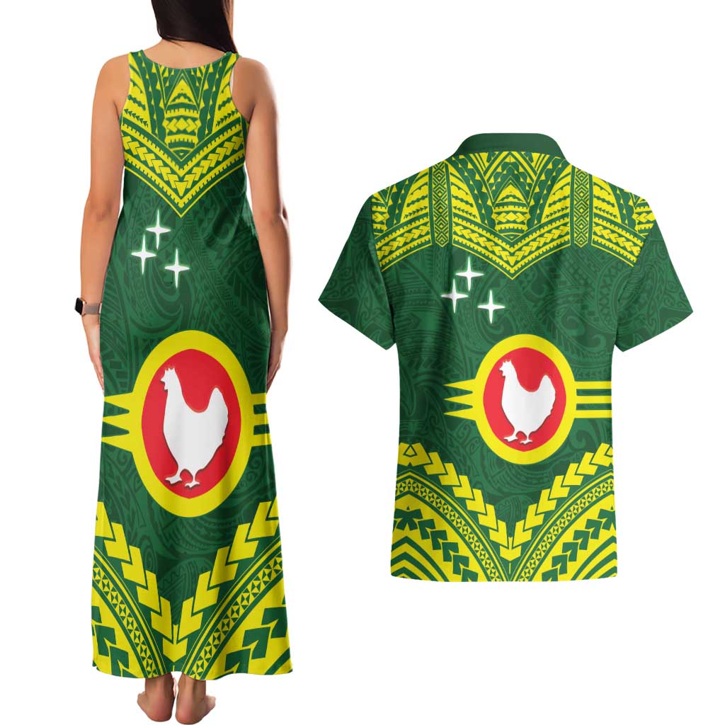 Manu'a Flag Day Couples Matching Tank Maxi Dress and Hawaiian Shirt Polynesian Pattern National Color Proud