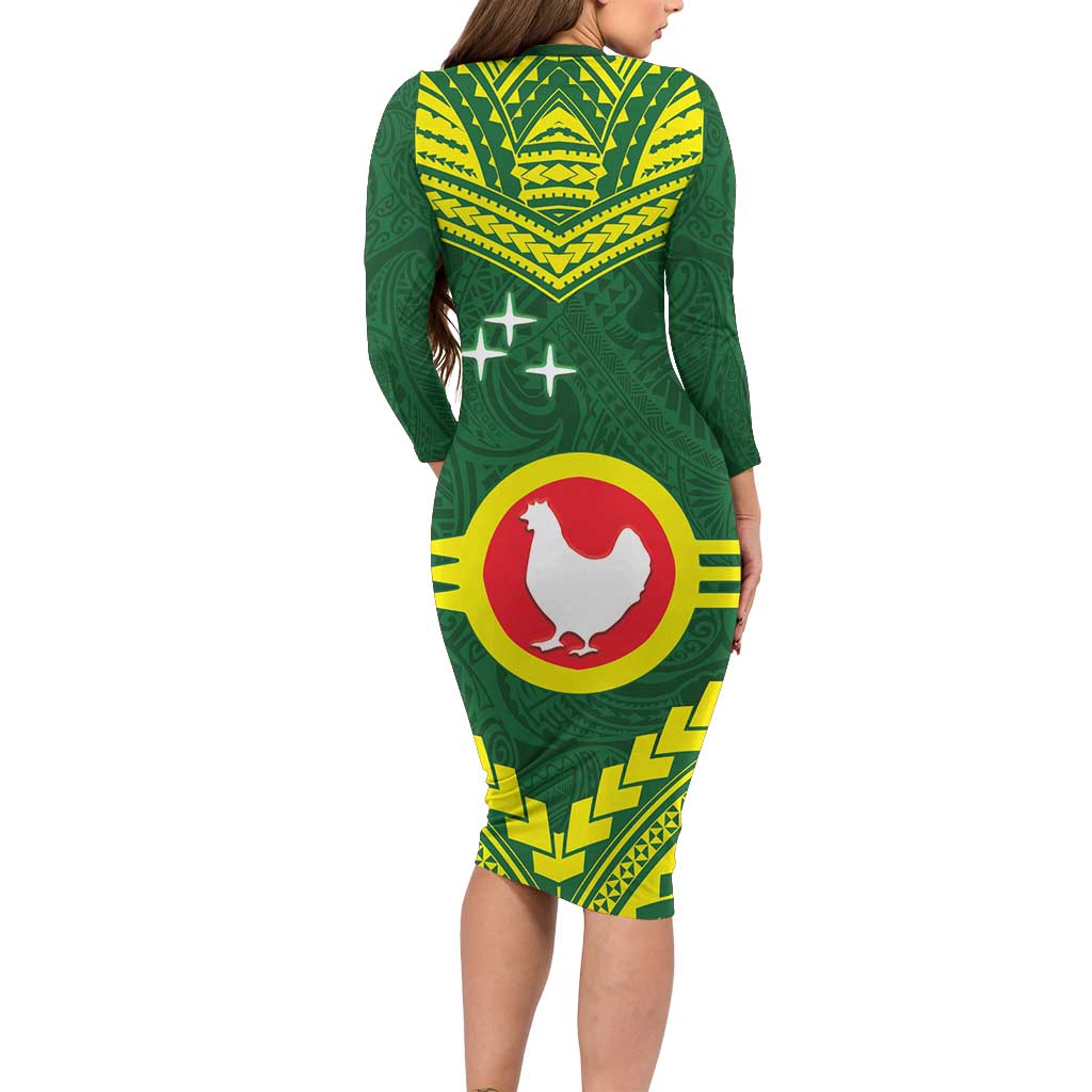 Manu'a Flag Day Family Matching Long Sleeve Bodycon Dress and Hawaiian Shirt Polynesian Pattern National Color Proud
