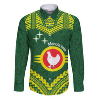 Manu'a Flag Day Family Matching Mermaid Dress and Hawaiian Shirt Polynesian Pattern National Color Proud LT14 Dad's Shirt - Long Sleeve Green - Polynesian Pride