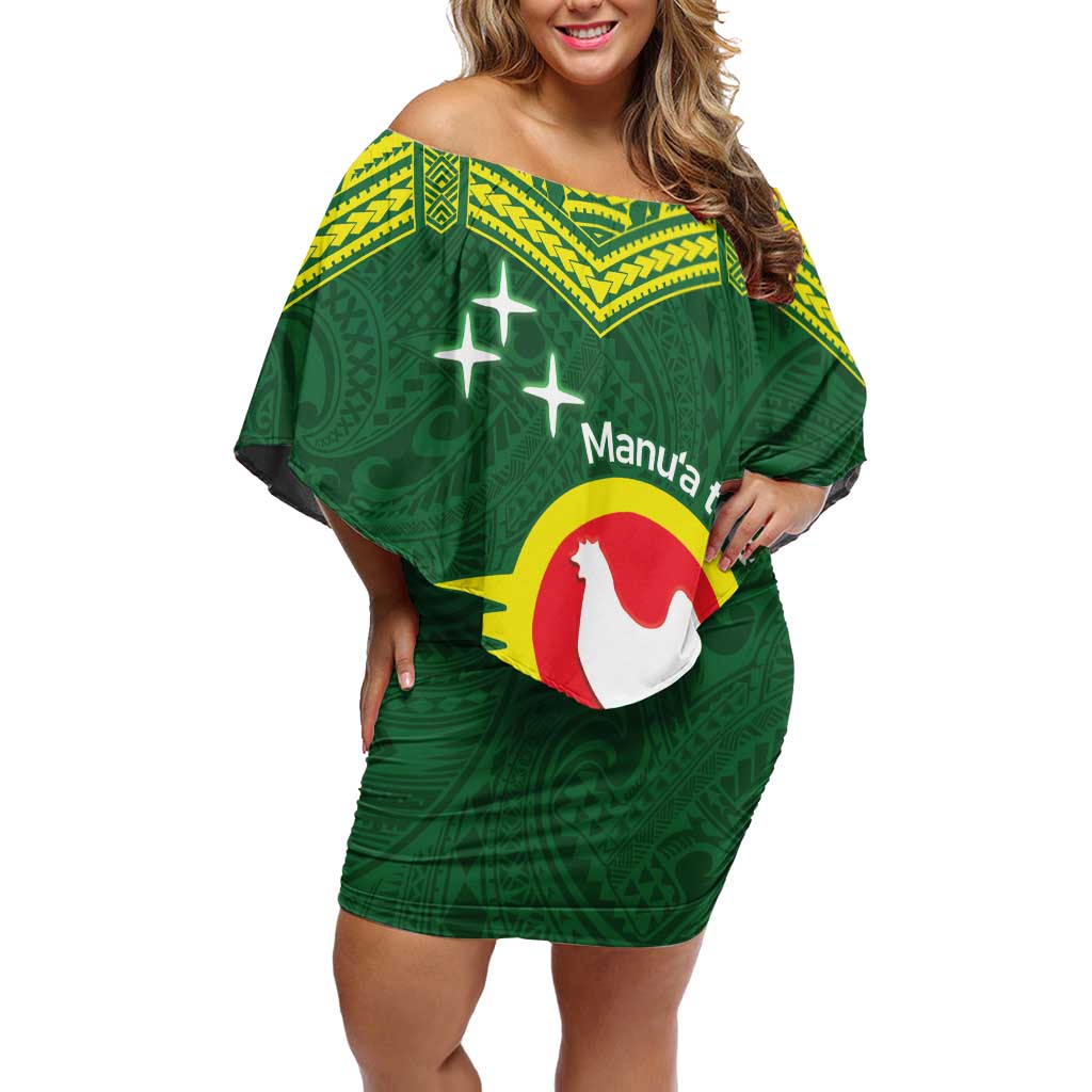 Manu'a Flag Day Family Matching Off Shoulder Short Dress and Hawaiian Shirt Polynesian Pattern National Color Proud