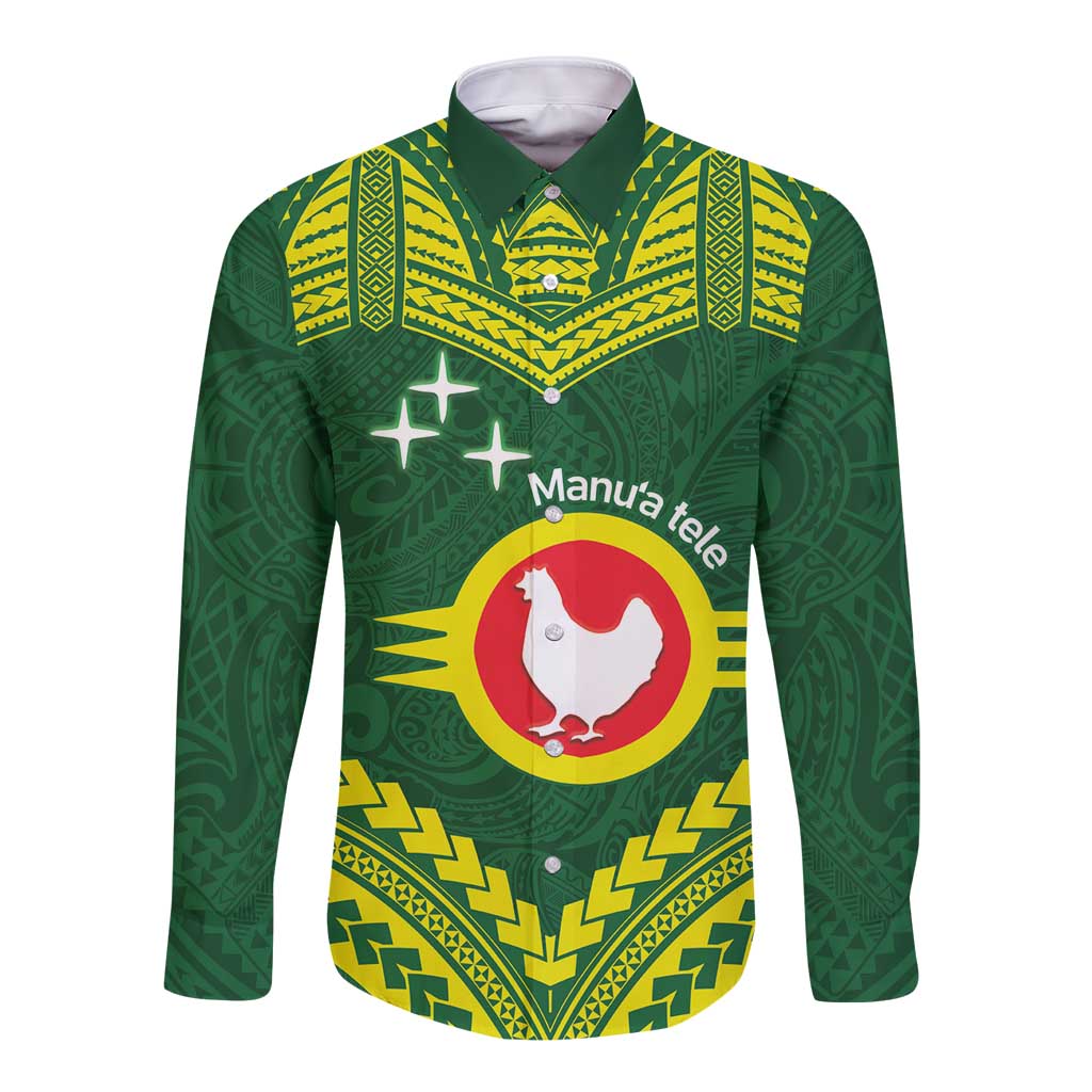 Manu'a Flag Day Long Sleeve Button Shirt Polynesian Pattern National Color Proud