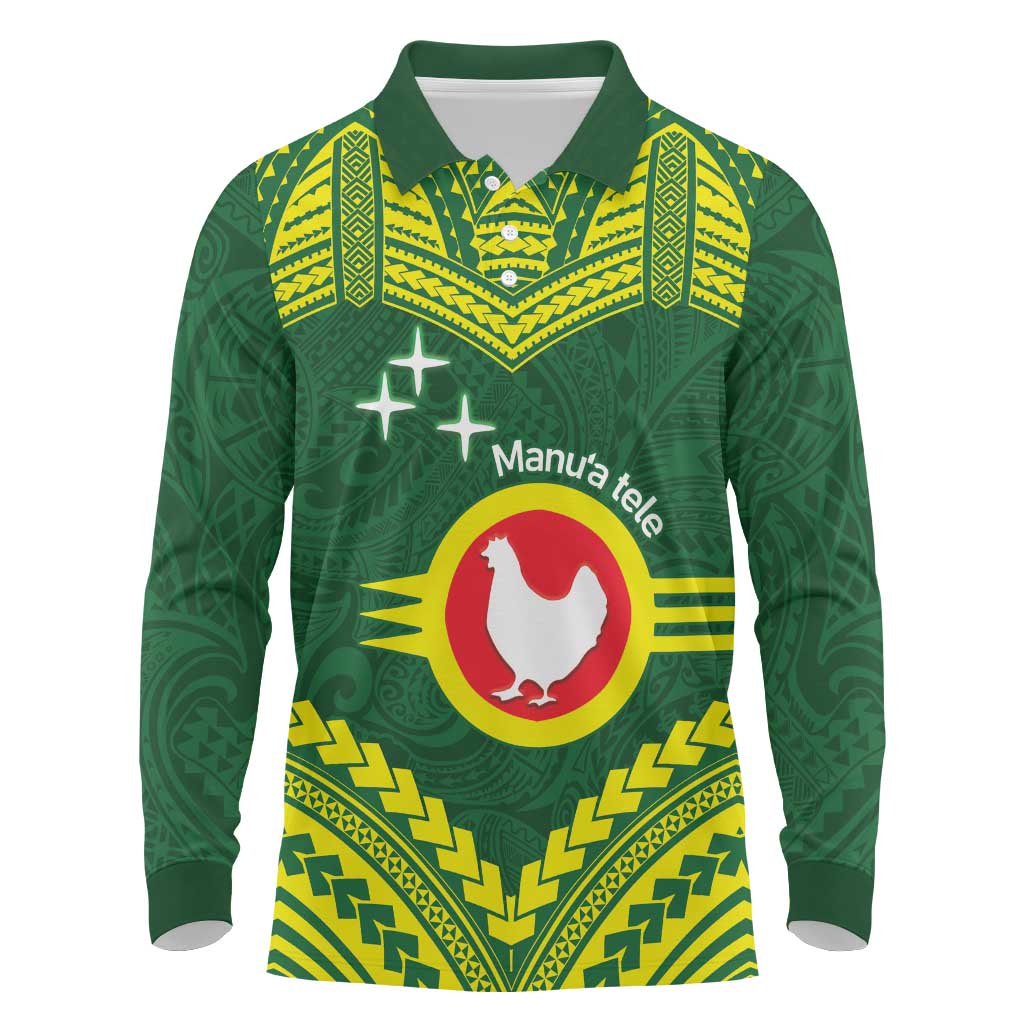 Manu'a Flag Day Long Sleeve Polo Shirt Polynesian Pattern National Color Proud LT14 Green - Polynesian Pride