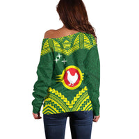 Manu'a Flag Day Off Shoulder Sweater Polynesian Pattern National Color Proud