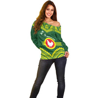 Manu'a Flag Day Off Shoulder Sweater Polynesian Pattern National Color Proud