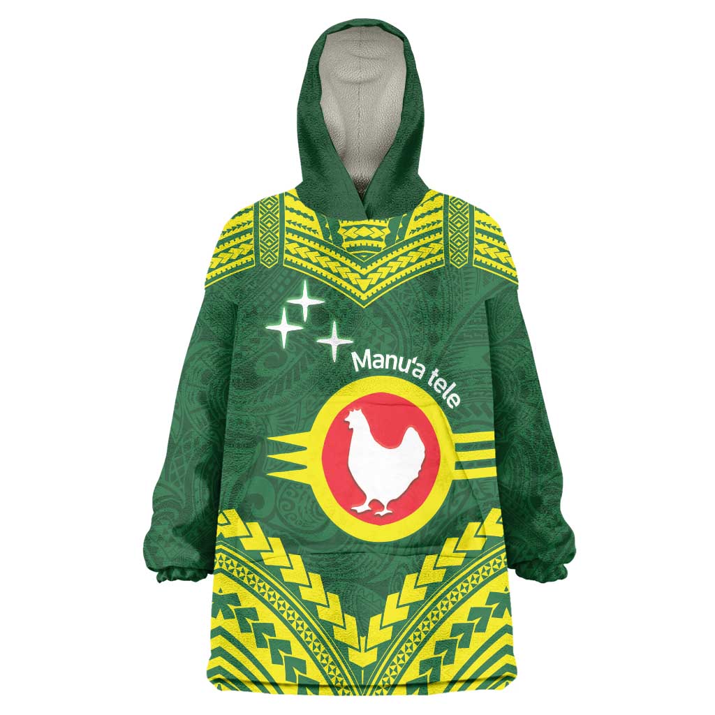 Manu'a Flag Day Wearable Blanket Hoodie Polynesian Pattern National Color Proud