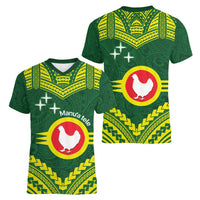 Manu'a Flag Day Women V-Neck T-Shirt Polynesian Pattern National Color Proud