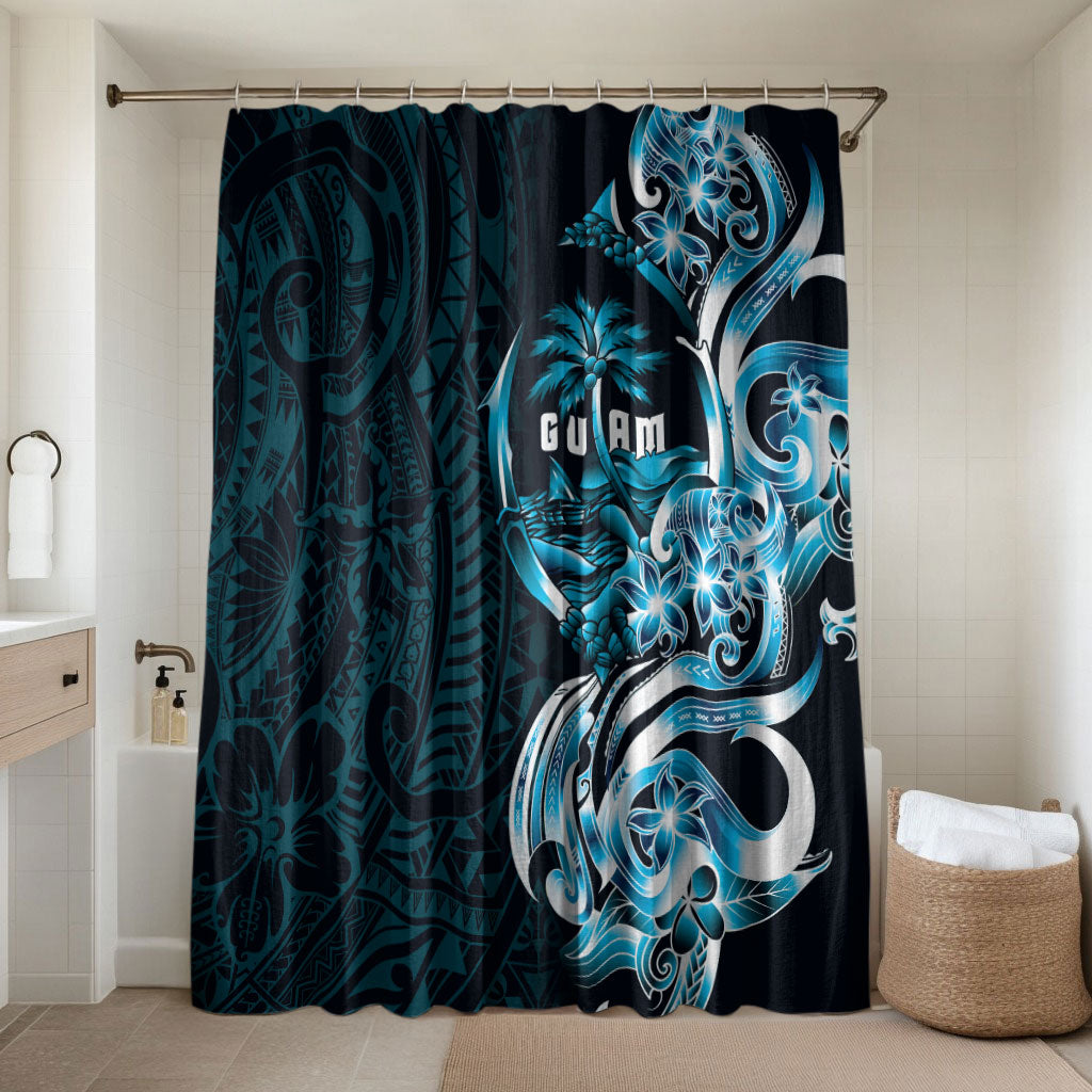 Asut Guam Chamorro Bathroom Set Guahan Seal Tattoo LT14 Shower Curtain Only Blue - Polynesian Pride