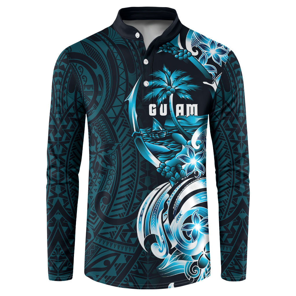 Asut Guam Chamorro Button Sweatshirt Guahan Seal Tattoo LT14 Blue - Polynesian Pride