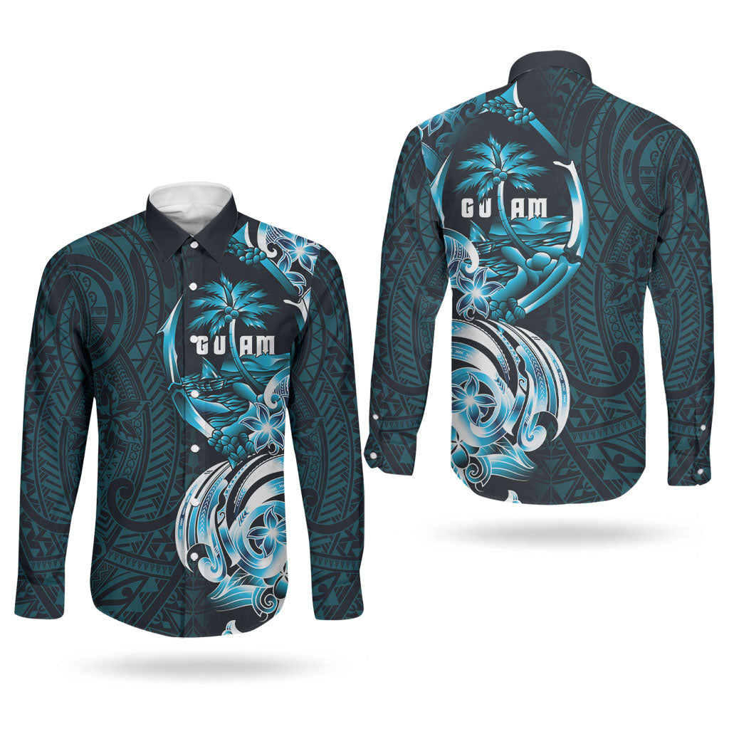 Asut Guam Chamorro Couples Matching Summer Maxi Dress and Long Sleeve Button Shirt Guahan Seal Tattoo LT14 - Polynesian Pride