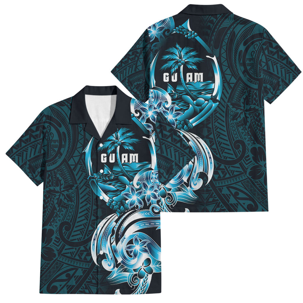 Asut Guam Chamorro Family Matching Long Sleeve Bodycon Dress and Hawaiian Shirt Guahan Seal Tattoo LT14 Dad's Shirt - Short Sleeve Blue - Polynesian Pride