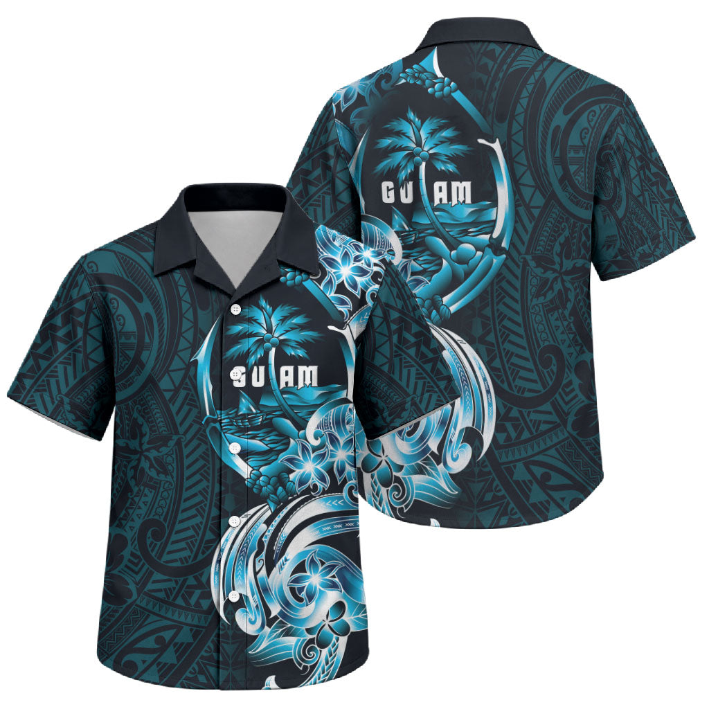 Asut Guam Chamorro Family Matching Long Sleeve Bodycon Dress and Hawaiian Shirt Guahan Seal Tattoo LT14 Son's Shirt Blue - Polynesian Pride