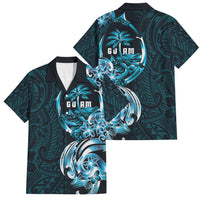 Asut Guam Chamorro Family Matching Short Sleeve Bodycon Dress and Hawaiian Shirt Guahan Seal Tattoo LT14 Dad's Shirt - Short Sleeve Blue - Polynesian Pride