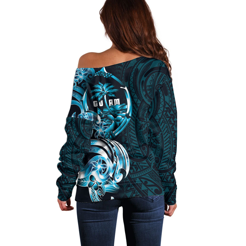 Asut Guam Chamorro Off Shoulder Sweater Guahan Seal Tattoo LT14 - Polynesian Pride