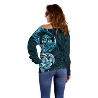 Asut Guam Chamorro Off Shoulder Sweater Guahan Seal Tattoo LT14 - Polynesian Pride