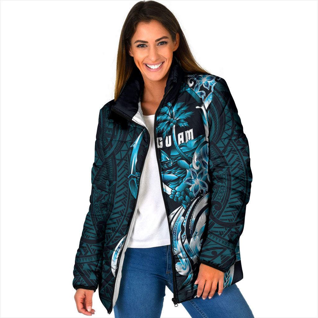 Asut Guam Chamorro Padded Jacket Guahan Seal Tattoo LT14 Women Blue - Polynesian Pride